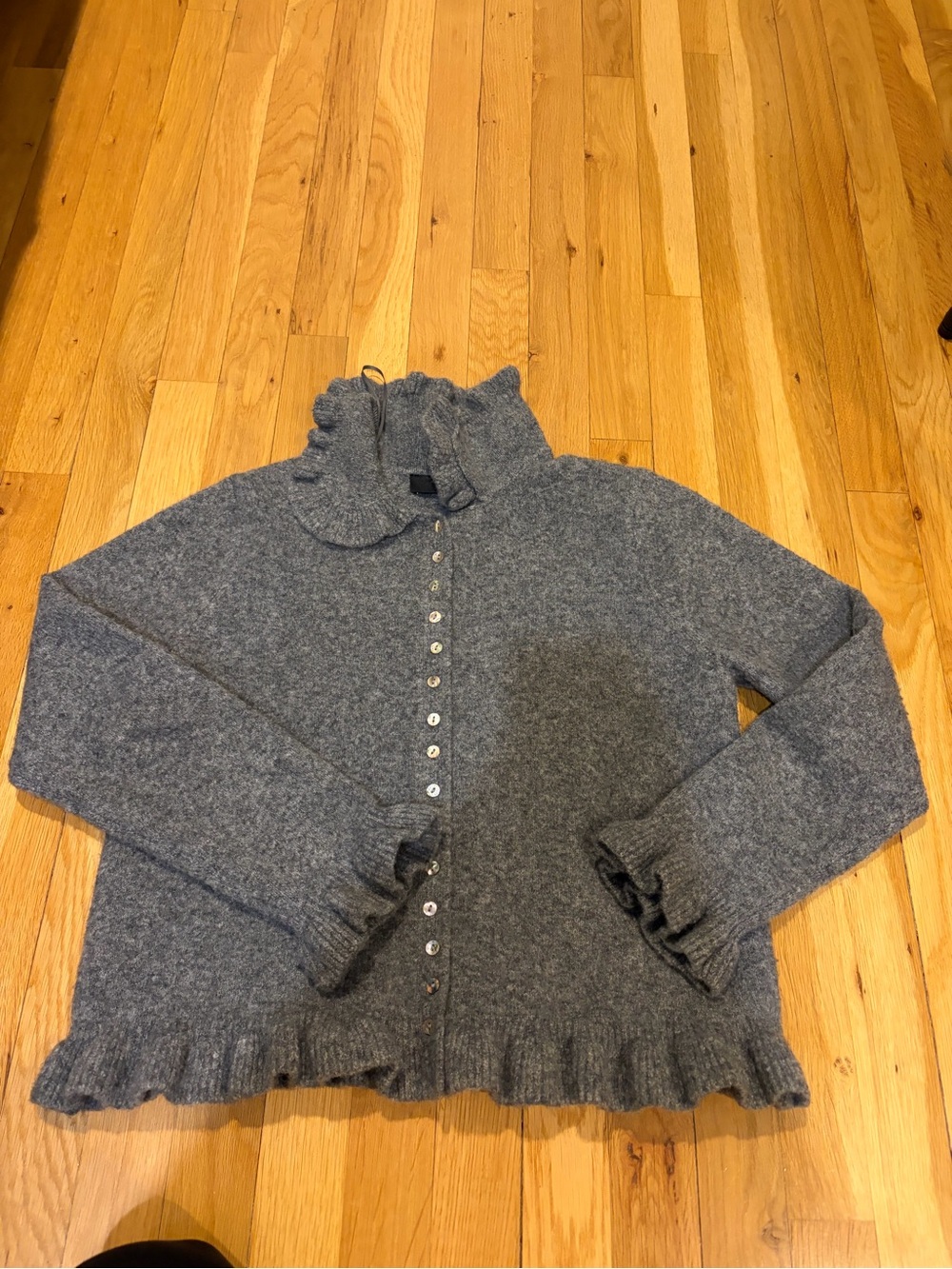 Zara Gray Ruffled Button-Up Cardigan